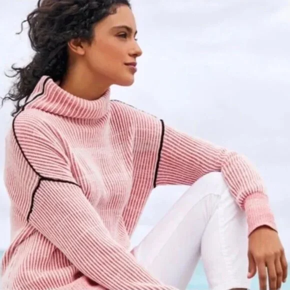 SOFT SURROUNDINGS Ribbed Funnel Neck Oversized Drop Shoulder Sweater - Size 2X - Picture 1 of 15